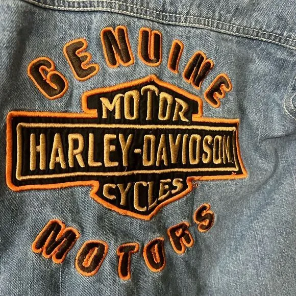 Vintage Harley-Davidson Kids Embroidered Denim Jacket Sz6 Bikercore Streetwear - Picture 4 of 8